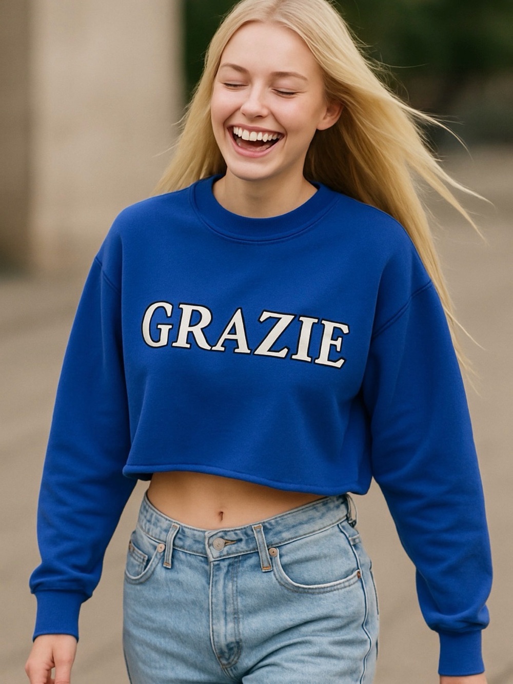 Araminta James Grazie Sweatshirt Blue Cropped Size XS